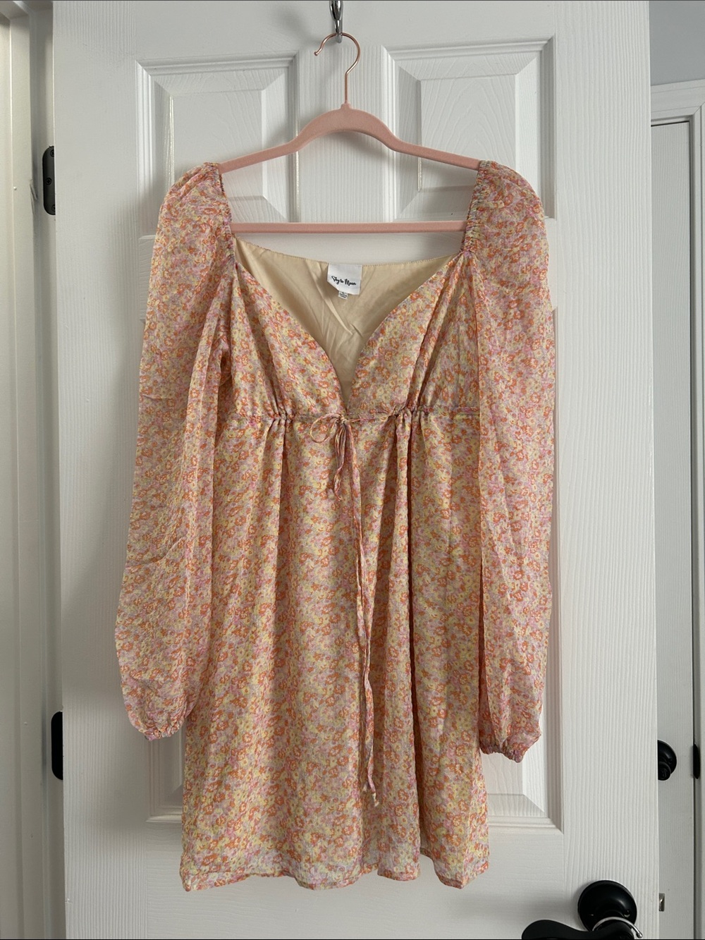 Floral Peasant Dress in Soft Pink and Cream